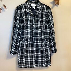 WORTHINGTON Womens Plaid Blazer Jacket Black Green White Button Front Size 10